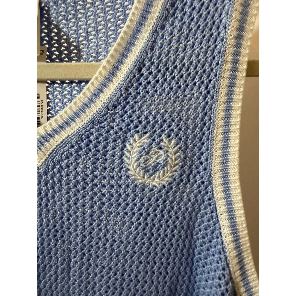 Victoria's Secret PINK Blue Open Knit V-Neck Sweater Vest Crest Logo NWT Medium - Picture 7 of 13